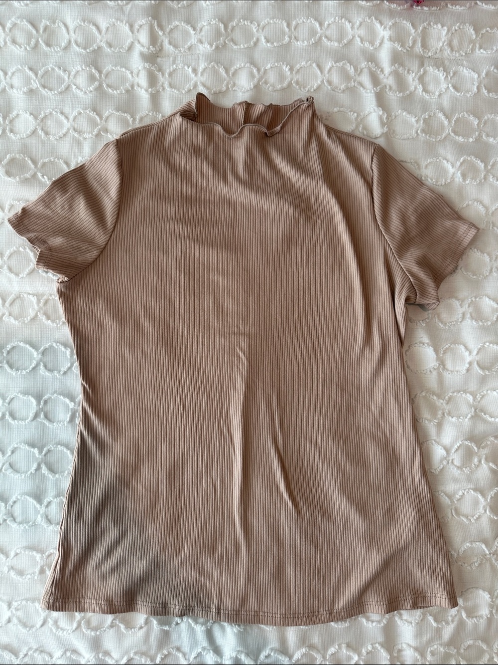 Express Ribbed Short Sleeve Mock Neck Top - Taupe